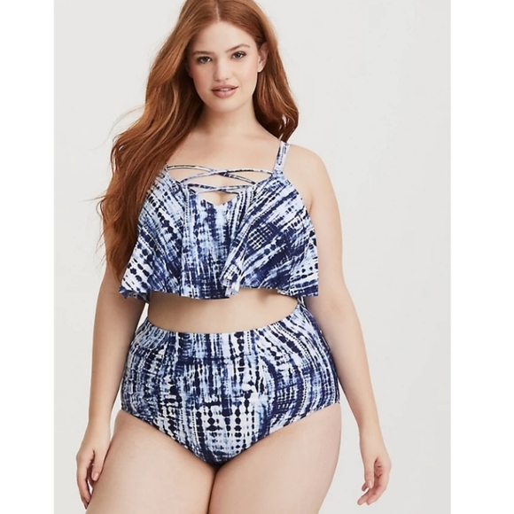 BLUE TIE-DYE STRAPPY FLOUNCE BIKINI TOP & BOTTOM - Picture 2 of 5